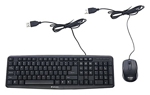 Verbatim Slimline Wired Keyboard and Mouse Combo USB Plug-and-Play Numeric Keypad Adjustable Tilt Legs Optical Corded Mouse Full-Size Computer Keyboard Compatible with PC, Laptop – FFP Packaging Black