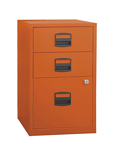 Bisley Three Drawer Steel Home or Office Filing Cabinet, Orange (FILE3-OR)