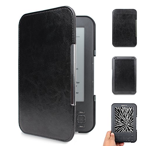 WALNEW Case Cover for Amazon Kindle Keyboard (Kindle 3/ D00901) – Ultra Lightweight PU Leather Smartshell Cover for Amazon Kindle Keyboard(3rd Generation) Tablet with 6″ Display and Keyboard, Black