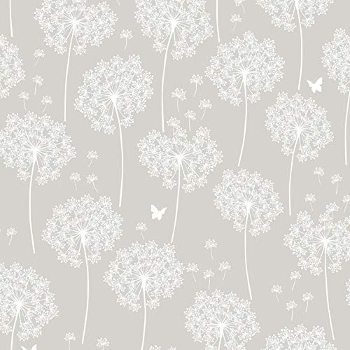 NuWallpaper NU1651 Dandelion Grey Peel & Stick Wallpaper, Neutral
