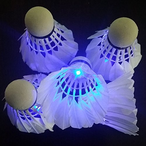 Bringsine 4pcs LED Badminton Shuttlecock Dark Night Glow Birdies Lighting for Indoor Sports Activities-Blue
