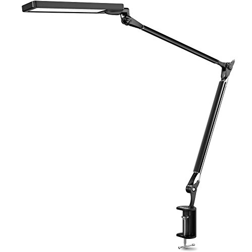 BYB Metal LED Desk Lamp, Architect Swing Arm Lamp with Clamp, Eye-Care Drafting Task Lamp with 4 Color 6 Brightnss, Touch Control, Memory Function for Home Office, Monitor Studio Reading (Black)