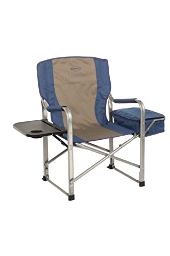 Kamp-Rite Portable Folding Director’s Chair with Cooler, Side Table & Cup Holder for Camping, Tailgating, and Sports, 350 LB Capacity, Navy/Tan