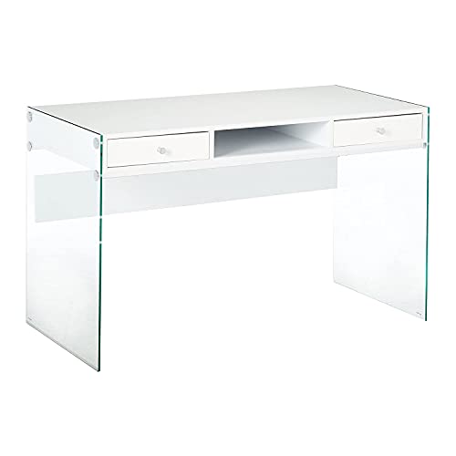 COASTER Writing Desk with Glass Sides Glossy White and Clear