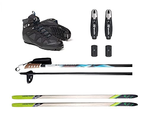 Whitewoods Adult NNN Cross Country Ski Package, 207cm – Skis, Bindings, Boots, Poles (47, 180 lbs. & Up)