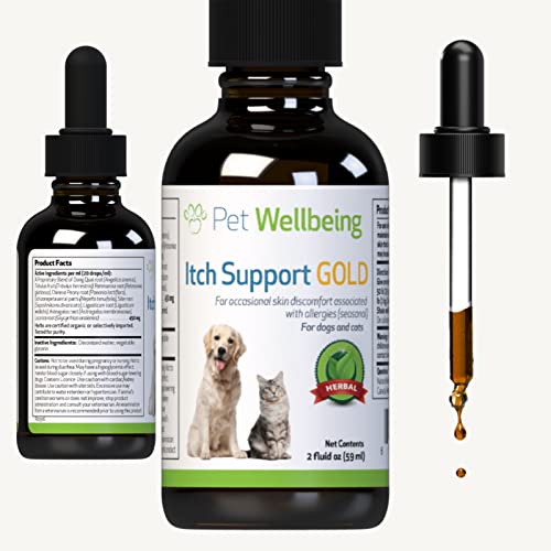 Pet Wellbeing – Itch Support Gold for Dogs – Natural Support for Itchy Skin Due to Allergies in Canines – 2 oz (59ml)