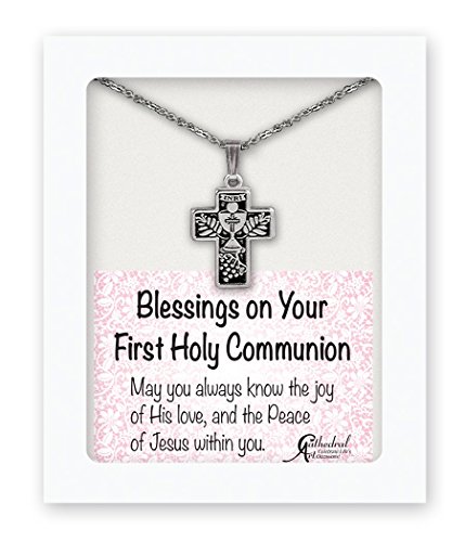 Cathedral Art PL00003 (Abbey & CA Gift) First Communion Cross on 13″ Silver Plated Chain, Multi