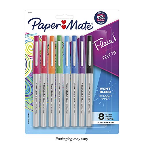Paper Mate Flair Felt Tip Pens, Ultra Fine Point (0.4mm), Assorted Colors, 8 Count