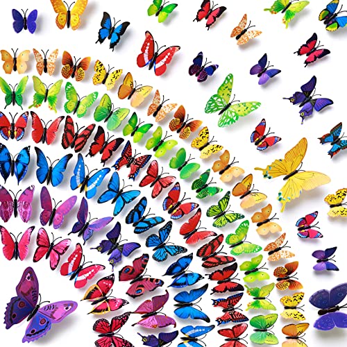 Amaonm® 72 Pcs 6 Packages Beautiful 3D Butterfly Wall Decals Removable DIY Home Decorations Art Decor Wall Stickers & Murals for Babys Bedroom Tv Background Living Room (Colorful, Six Color)