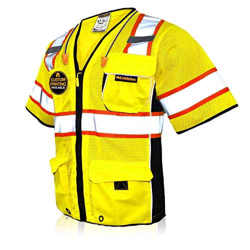KwikSafety (Charlotte, NC EXECUTIVE Safety Vest [10 POCKETS] Class 3 ANSI OSHA High Visibility Reflective Heavy Duty Mesh iPad Pocket HiVis Construction Work Site HiViz Men Women | Yellow Extra Large