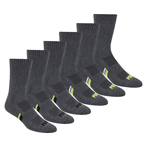 PUMA mens 6 Pack Crew athletic socks, Grey/Green, 10 13 US