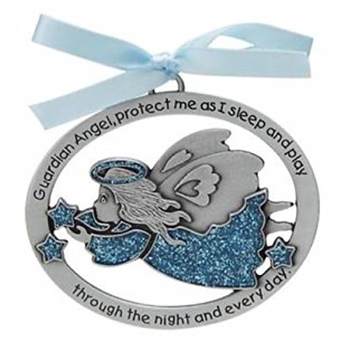 GUARDIAN ANGEL Baby CRIB Medal – CHRISTENING – BAPTISM – Shower Gift – INFANT (BOY – Blue)