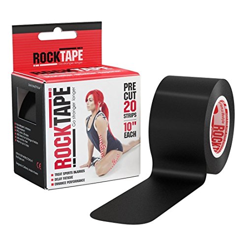 RockTape Original 2-Inch Water-Resistant Kinesiology Tape, 20 Pre-Cut Strips, Black