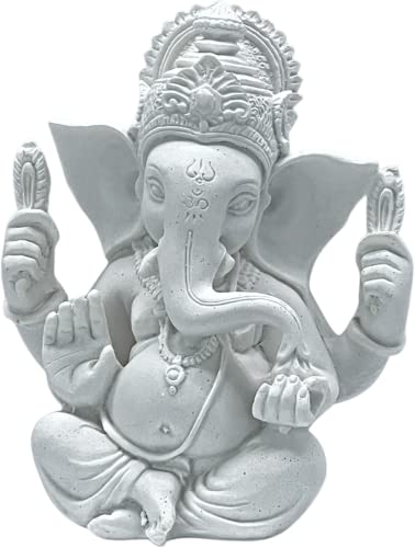 Bellaa 23743 Ganesha Statue Hindu God Lord Ganapati Idol Blessing God Outdoor Sculpture Home Decoration Good Luck Success Gift 5 inch Pure White
