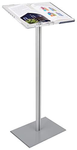 Displays2go CLRLECBNDS Floor Standing Speaking Podium, Slanted Top, Quick Assembly, Silver