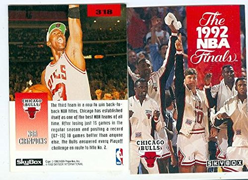 Michael Jordan basketball card (Chicago Bulls 1992 NBA Champions) 1992 Skybox #318 Front back pictured