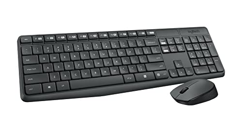 Logitech MK235 Wireless Keyboard and Mouse Combo for Windows, 2.4 GHz Wireless Unifying USB Receiver, 15 FN Keys, Long Battery Life, Compatible with PC, Laptop