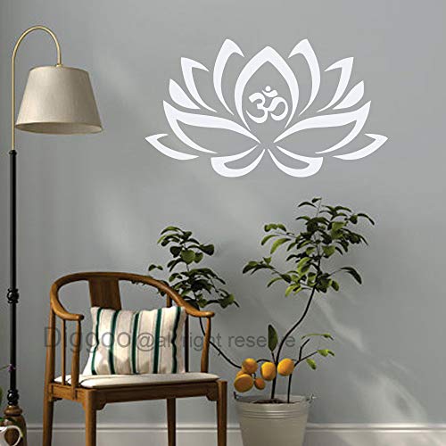 Lotus Flower with Om Sign Yoga Wall Decals Vinyl Mandala Flower Home Decor Art Vinyl Sticker (White,xs)