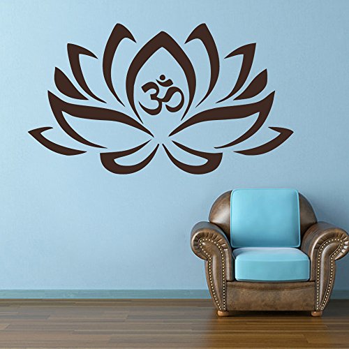 Lotus Flower With Om Sign Yoga Wall Decals Vinyl Mandala Flower Home Decor Art Vinyl Sticker (Black,xs)