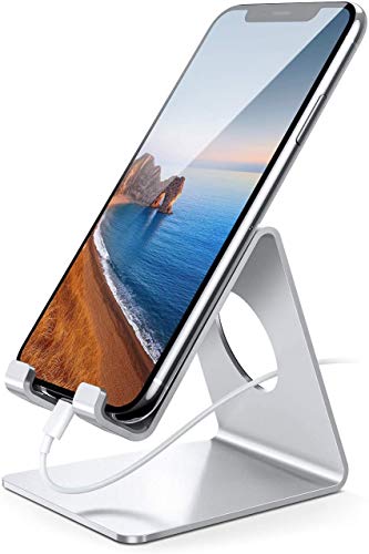 Lamicall Cell Phone Stand, Desk Phone Holder Cradle, Compatible with Phone 12 Mini 11 Pro Xs Max XR X 8 7 6 Plus SE, All Smartphones Charging Dock, Office Desktop Accessories – Silver
