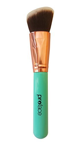 Mypreface Rose Golden Synthetic Blush and Bronzer Brush – Angled Kabuki Makeup Brush: Foundation Brush Perfect for Face Contouring and Highlighting with Creams and Powders (Blue)
