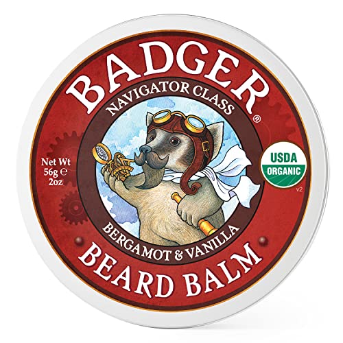 Badger – Beard Balm, Leave-In Beard Conditioner, Organic Beard Balm, Beard Styling Balm, Non-Greasy Beard Moisturizer, Facial Hair Balm, Beard Treatment, Mustache Balm, 2 oz
