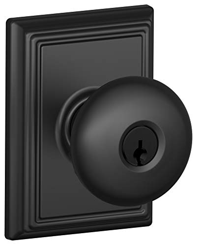 Schlage F51A-PLY-ADD Keyed Entry Plymouth Door Knobset with Decorative Addison R, Matte Black