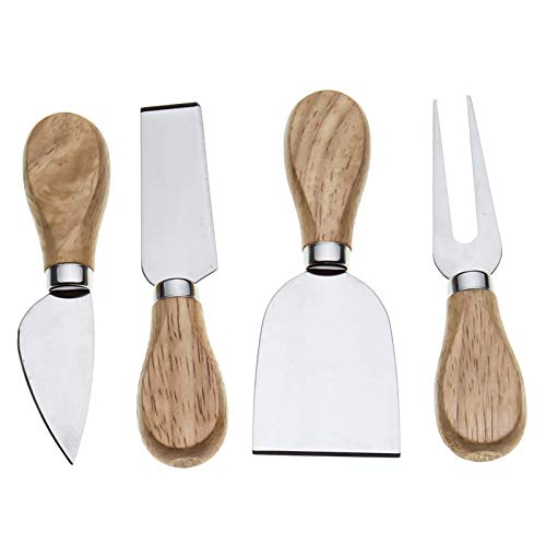 Bekith 8 Pieces Set Cheese Knives with Bamboo Wood Handle – 2 Cheese Knife, 2 Cheese Shaver, 2 Cheese Fork and 2 Cheese Spreader