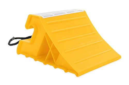 Camco Super Wheel Chock with Rope – Helps Keep Your Trailer in Place So You Can Re-Hitch – (44475) , Yellow