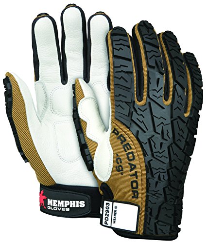MCR Safety PD2903M Predator Multitask Grain Cow Leather Palm, Breathable, Padded Gloves, Tire Tread Backing, White, Medium, 1 Pair
