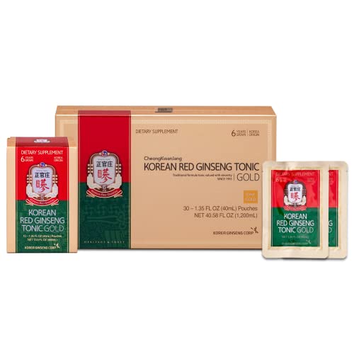 CheongKwanJang [Korean Red Ginseng Tonic Gold Asian Panax Ginseng Extract Tonic – High Concentration with Vitamins – Boost Energy, Immune System, Extra Strength – 30 Drink Pouches