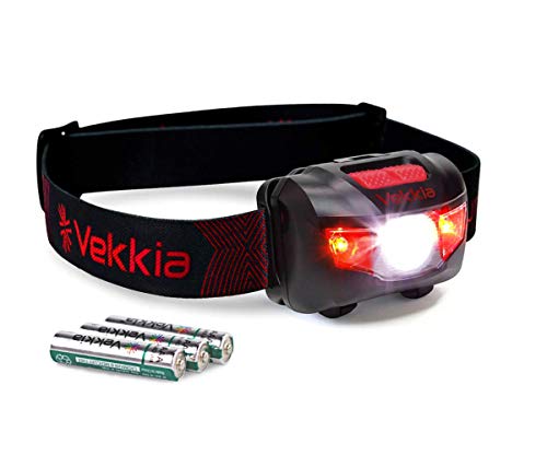 Vekkia Ultra Bright LED Headlamp – 5 Lighting Modes, White & Red LEDs, Adjustable Strap, IPX6 Water Resistant. Great for Running, Camping, Hiking & More. Batteries Included