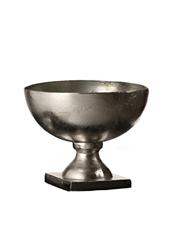 Serene Spaces Living Antique Aluminum Pedestal Bowl, Vintage Wedding Centerpiece, Fruit, Treats Holder, Flower Vase for Dining Table, Entryway, Console Table, Holiday Decor, 8″ Diameter & 6.5″ Tall