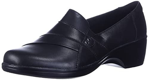 Clarks Women’s May Marigold Slip-On Loafer, Black Leather, 11 W US
