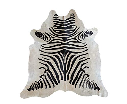 Zebra Print Black on Off White Genuine Cowhide Rug 6 x 7 ft. 180 x 210 cm