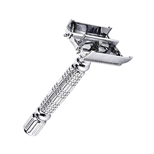 Butterfly Safety Razor – Heavy Duty Twist To Open Double Edge Safety Razor for Men; Shaving Kit with Mirrored Travel Case and a Stainless Steel Double Edge Blade; Premium Butterfly Razor Mechanism