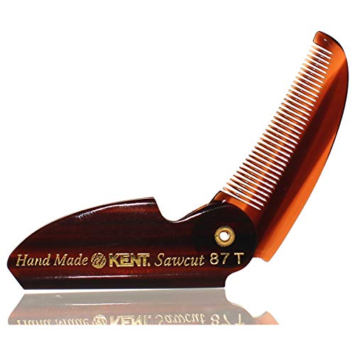 Kent 87T Handmade Folding Pocket Comb for Men, Fine Tooth Hair Comb Straightener for Everyday Grooming Styling Hair, Beard or Mustache, Use Dry or with Balms, Saw Cut Hand Polished, Made in England