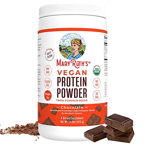 Organic Protein Powder Plant-Based (Creamy Chocolate Fudge) by MaryRuth’s Vegan, Gluten Free, Non-GMO, Soy Free, Dairy Free, Nut Free, No Fillers, No Additives, Paleo Friendly 14.8 oz for Men & Women