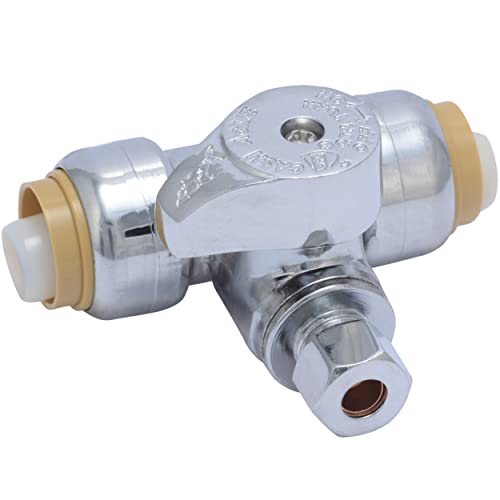 SharkBite 1/2 x 1/2 x 1/4 Inch Compression Tee Stop Valve, Push to Connect Brass Plumbing Fitting, PEX Pipe, Copper, CPVC, PE-RT, HDPE, 24983A