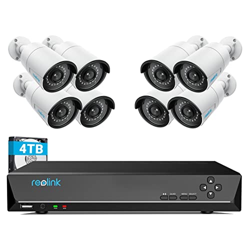 REOLINK 4MP 16CH PoE Security Camera System, 8pcs Wired 1440P IP Security Camera with Person Vehicle Detection for Indoor Outdoor, Night Vision, 4K NVR with 4TB HDD for 24-7 Recording RLK16-410B8