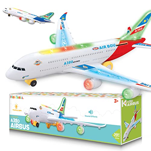 KIDSTHRILL Kids Airplane Toy, Bump & Go Technology. Airplane Toys W/Flashing Colorful Lights Sound & Music, Toy Airplane for Toddlers Age 3-12 Yrs Old, Toy Plane Gift for Boys & Girls,