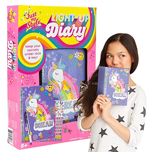 Just My Style Light Up Diary, Personalized Journal With Lock and Key, Great Gift For Girls & Tweens, Perfect for Summer Camp or Sleep-Away Camp, Gel Pen Diary For Kids Ages 6, 7, 8, 9