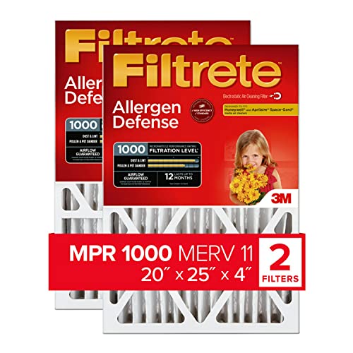 Filtrete NADP03-2PK-2 Micro Allergen Defense Deep Pleat AC Furnace Air Filter, MPR 1000, 20 25 x 4-Inch (4-3/8-Inch Depth), 2-Pack, 20x25x4, 2 Count
