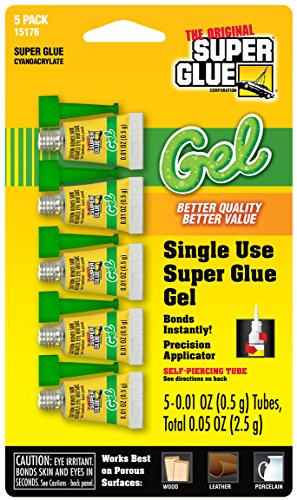 Super Glue Gel – Single Use Minis – 0.5g Tubes (1 Pack of 5 Tubes)