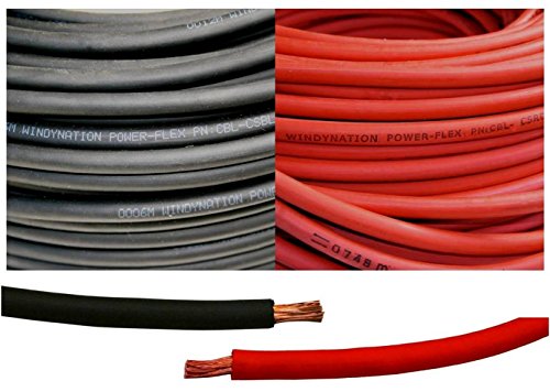 2 Gauge 2 AWG 15 Feet Black + 15 Feet Red (30 Feet Total) Welding Battery Pure Copper Flexible Cable Wire – Car, Inverter, RV, Solar by WindyNation