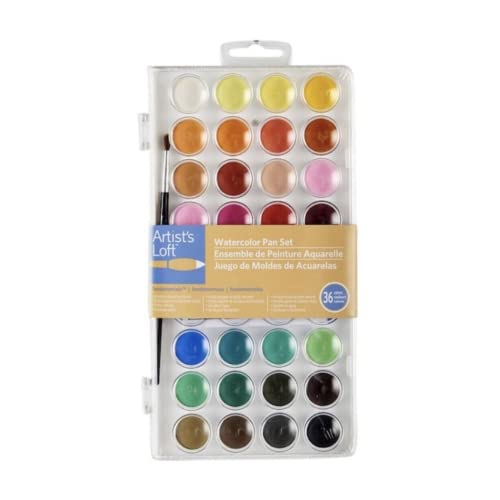 36 Color Fundamental Watercolor Pan Set with Paint Brush by Artists Loft