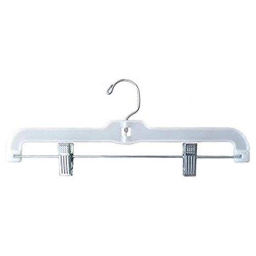 NAHANCO 1602RC Plastic Skirt/Pant Hanger with Short Metal Swivel Hook and Pinch Clips, Jumbo Weight, 14″, White (Pack of 100)