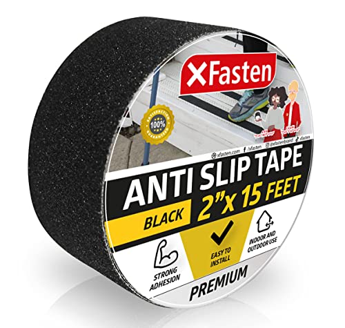 XFasten Anti Slip Grip Tape for Stairs, Black 2-Inches x 15-Foot Stair Grips Non Slip, Anti Skid Tape for Steps Outdoor Waterproof, Stair Tread Tape