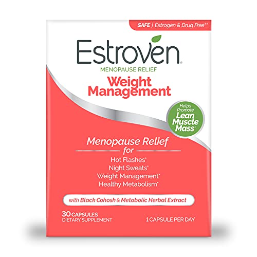 Estroven Weight Management for Menopause Relief – 30 Ct. – Clinically Proven Ingredients Help Manage Weight, Provide Night Sweats & Hot Flash Relief – Drug-Free & Gluten-Free