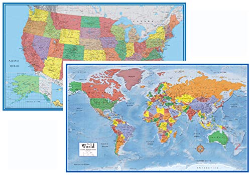 24×36 World and USA Classic Premier 3D Two Wall Map Set (Laminated)